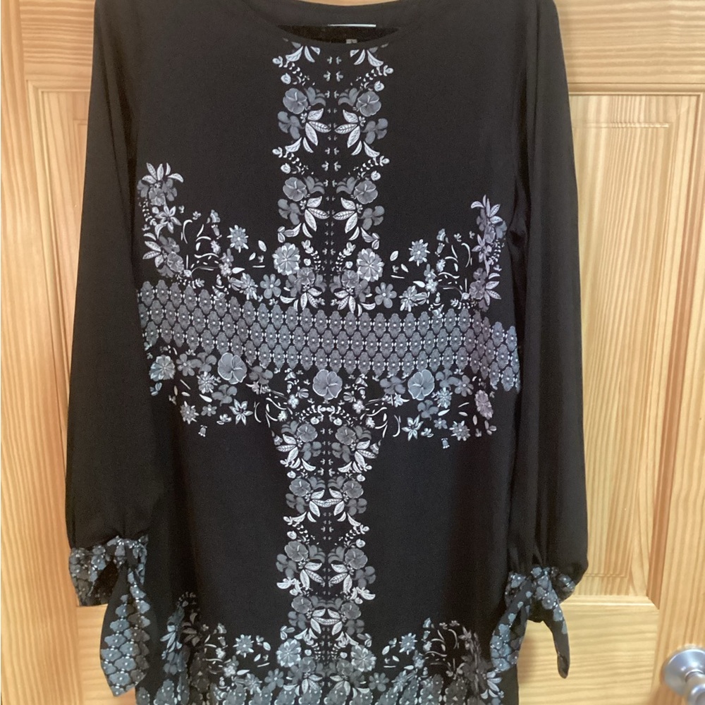 Black Floral Long Sleeve Top